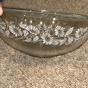 Pyrex Clear Glass Mixing Bowl with White Floral Pattern